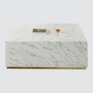 Tanush Furnitures Handcrafted Wooden Coffee Table Featuring Elegant White Marble Texture (White) - Image 6
