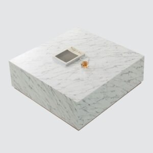 Tanush Furnitures Handcrafted Wooden Coffee Table Featuring Elegant White Marble Texture (White) - Image 7