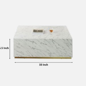 Tanush Furnitures Handcrafted Wooden Coffee Table Featuring Elegant White Marble Texture (White) - Image 3