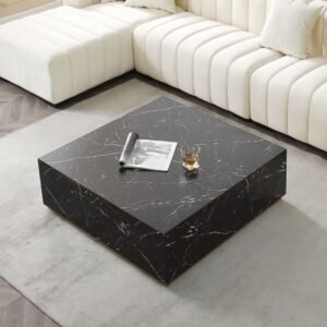 Tanush Furnitures Noir Designer Wooden Coffee Table with Black Marble Texture (Black) - Image 2