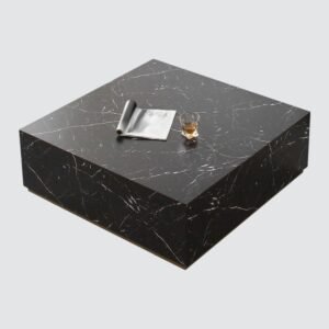 Tanush Furnitures Noir Designer Wooden Coffee Table with Black Marble Texture (Black) - Image 5