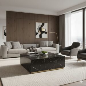 Tanush Furnitures Noir Designer Wooden Coffee Table with Black Marble Texture (Black) - Image 7