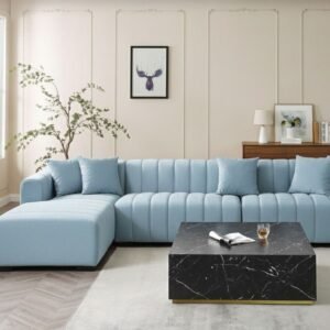 Tanush Furnitures Noir Designer Wooden Coffee Table with Black Marble Texture (Black) - Image 1