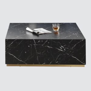 Tanush Furnitures Noir Designer Wooden Coffee Table with Black Marble Texture (Black) - Image 6