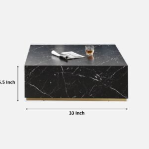 Tanush Furnitures Noir Designer Wooden Coffee Table with Black Marble Texture (Black) - Image 3