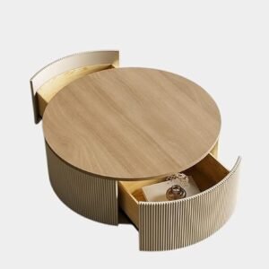 Tanush furnitures Modern Round Wood Coffee Table with Hidden Storage (Beige) - Image 5