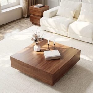 Tanush Furnitures Noka Luxe Coffee Table with Dual Drawer (Walnut Brown) - Image 8