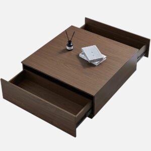 Tanush Furnitures Wooden Coffee Table with Dual Storage Drawers – Walnut Finish (Brown) - Image 4