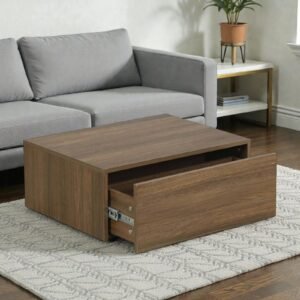 Tanush Furnitures Modern Living Room Coffee Table with Concealed Storage Drawer (Brown) - Image 1