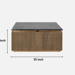 Tanush Furnitures Modern Golden Glow Fluted Square Coffee Table (Golden Yellow) - Image 3