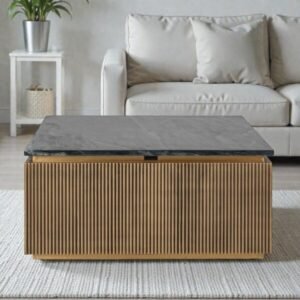 Tanush Furnitures Modern Golden Glow Fluted Square Coffee Table (Golden Yellow) - Image 6