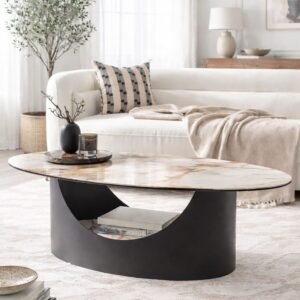 Tanush Furnitures Modern Ora Coffee Table with Hidden Storage Shelf (black and white Top)