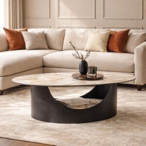 Tanush Furnitures Modern Ora Coffee Table with Hidden Storage Shelf (black and white Top) - Image 2