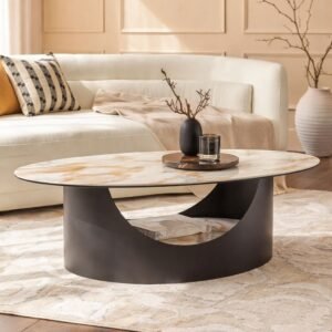 Tanush Furnitures Modern Ora Coffee Table with Hidden Storage Shelf (black and white Top) - Image 8