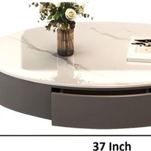 Tanush Furnitures Oval Wooden Coffee Table with Storage (Warm Cream Beige) - Image 3