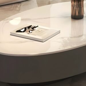Tanush Furnitures Oval Wooden Coffee Table with Storage (Warm Cream Beige) - Image 7