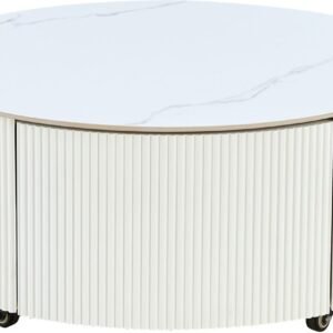 Tanush Furnitures Luna Round Storage Coffee Table with Fluted Design (White) - Image 2