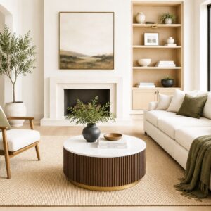 Tanush Furnitures Auric Fluted Round Wooden Coffee Table (Black) - Image 8