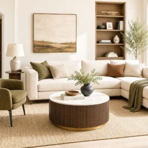 Tanush Furnitures Auric Fluted Round Wooden Coffee Table (Black) - Image 2