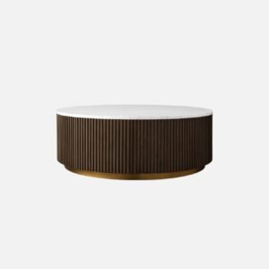 Tanush Furnitures Auric Fluted Round Wooden Coffee Table (Black) - Image 3