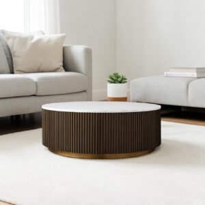 Tanush Furnitures Auric Fluted Round Wooden Coffee Table (Black) - Image 7
