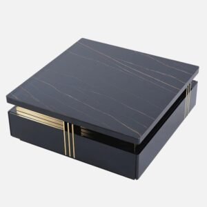Tanush Furnitures Modern Black Wooden Coffee Table with Gold Accents & Hidden Storage Drawers (Black) - Image 5