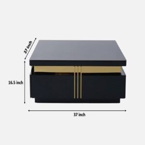 Tanush Furnitures Modern Black Wooden Coffee Table with Gold Accents & Hidden Storage Drawers (Black) - Image 3