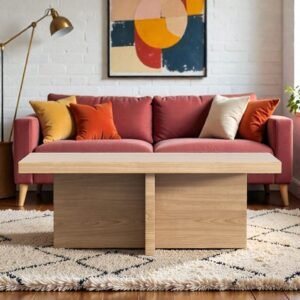 Tanush Furnitures Modern Lunex Wooden Coffee Table (Oak or Light Brown) - Image 2