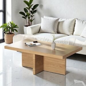 Tanush Furnitures Modern Lunex Wooden Coffee Table (Oak or Light Brown) - Image 1