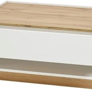 Tanush Furnitures UrbanWhite Modern Wooden Coffee Table with Integrated Drawer, Open Storage (White) - Image 4