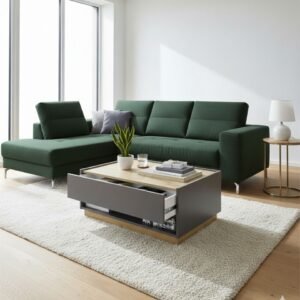 Tanush Furnitures Modern Loft Wooden Coffee Table with Sliding Drawer (Grey) - Image 1