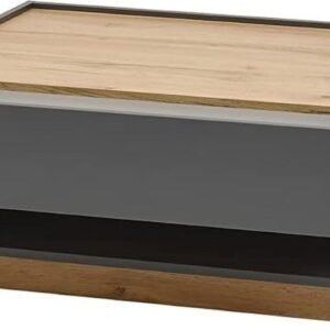 Tanush Furnitures Modern Loft Wooden Coffee Table with Sliding Drawer (Grey) - Image 4