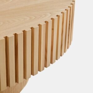 Tanush Furnitures Riyu Natural Oak Ribbed Oval Coffee Table (Natural Oak) - Image 5