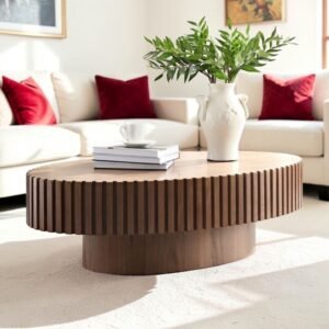 Tanush Furnitures Zen Fluted Pedestal Coffee Table (Brown)
