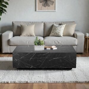 Tanush Furnitures Rectangular Coffee Table in Wood with Black Marble Finish Laminate (Black) - Image 1