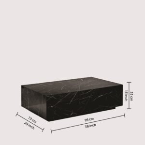 Tanush Furnitures Rectangular Coffee Table in Wood with Black Marble Finish Laminate (Black) - Image 2