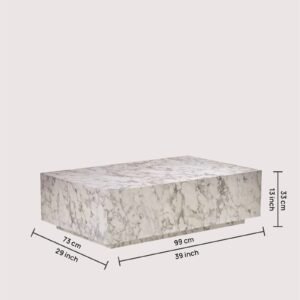 Tanush Furnitures Modern Wooden Coffee Table with Refined White Marble-Look Laminate and (White) - Image 3