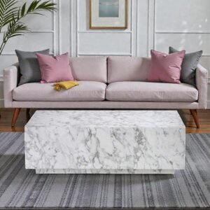 Tanush Furnitures Modern Wooden Coffee Table with Refined White Marble-Look Laminate and (White) - Image 6