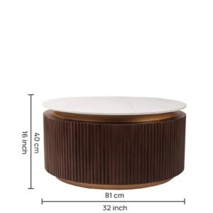 Tanush Furnitures Modern Round Wooden Coffee Table with Mica Top | Walnut Brown - Image 5