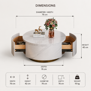 Tanush Furnitures Modern Round Coffee Table with Storage | Wooden Mica Top | White Finish - Image 4