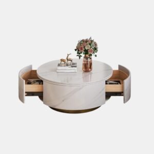 Tanush Furnitures Modern Round Coffee Table with Storage | Wooden Mica Top | White Finish - Image 5