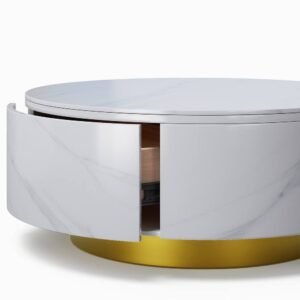 Tanush Furnitures Modern Round Coffee Table with Storage | Wooden Mica Top | White Finish - Image 7
