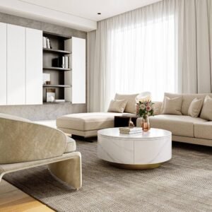 Tanush Furnitures Modern Round Coffee Table with Storage | Wooden Mica Top | White Finish - Image 8