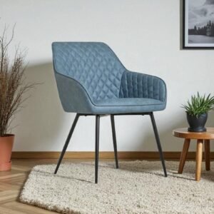 Aurelia Diamond-Stitched Leather Armchair - in Sky Blue Color - Image 1