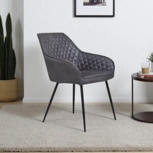 Aurelia Diamond-Stitched Leather Armchair - in Grey Color - Image 1