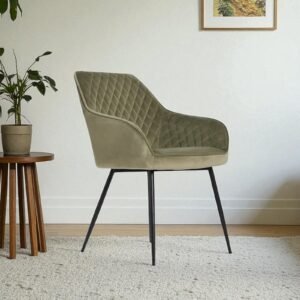 Aurelia Diamond-Stitched Velvet Armchair - in Olive Green Color - Image 1