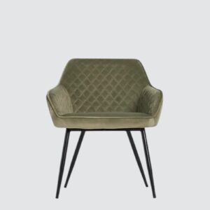 Aurelia Diamond-Stitched Velvet Armchair - in Olive Green Color - Image 4