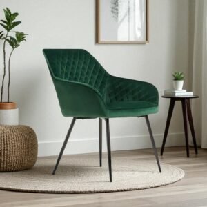 Aurelia Diamond-Stitched Velvet Armchair - in Emerald Green Color - Image 1