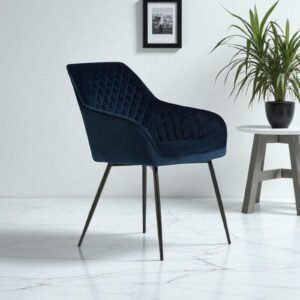 Aurelia Diamond-Stitched Velvet Armchair - in Navy Blue Color - Image 1