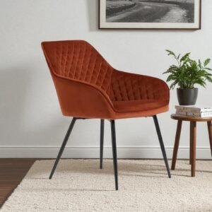 Aurelia Diamond-Stitched Velvet Armchair - in Rust Brown Color - Image 1